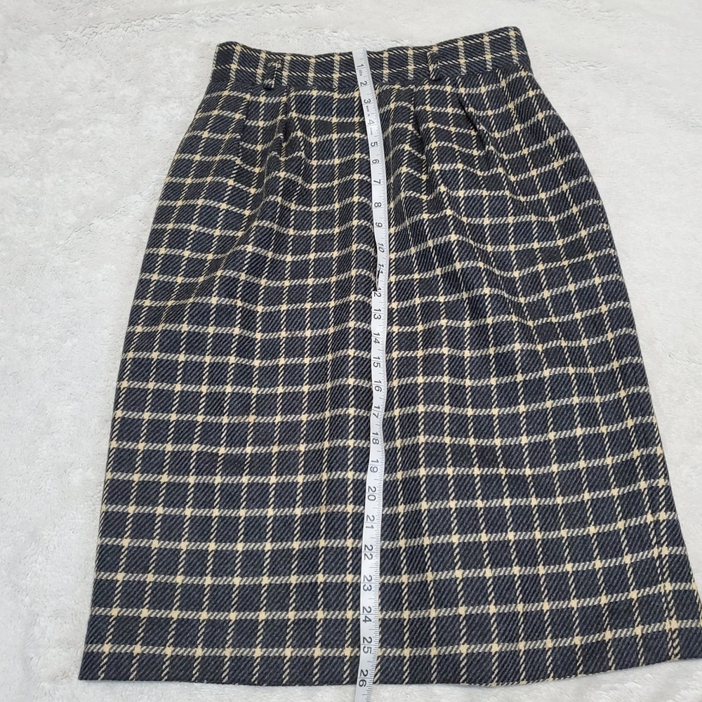 Jones New York Gray Cream Plaid Wool Skirt 10 Academia Classic Office Old Money - Picture 7 of 8